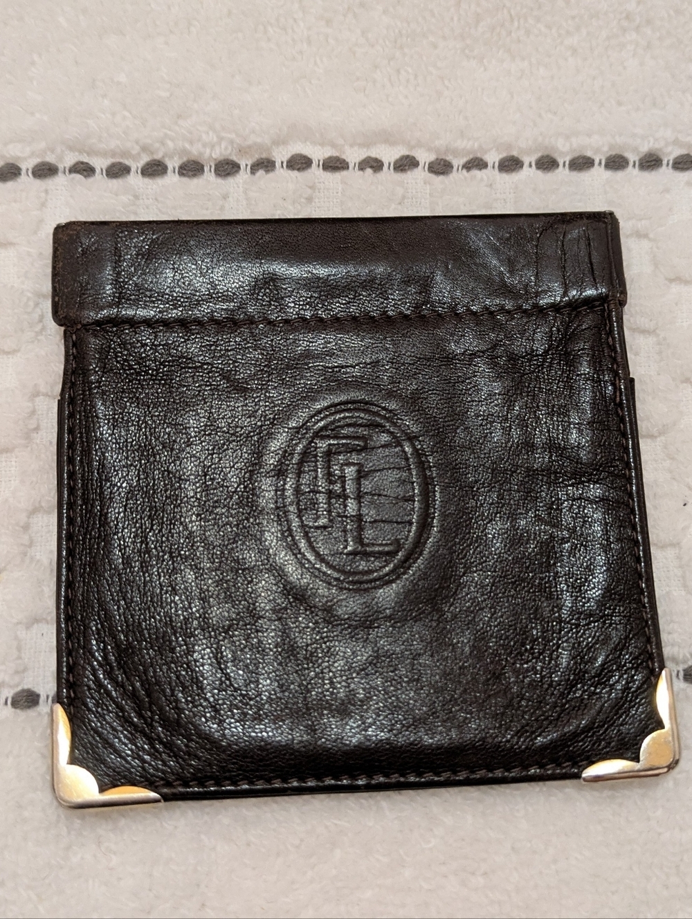 Vintage Black Leather Wallet with Embossed Logo